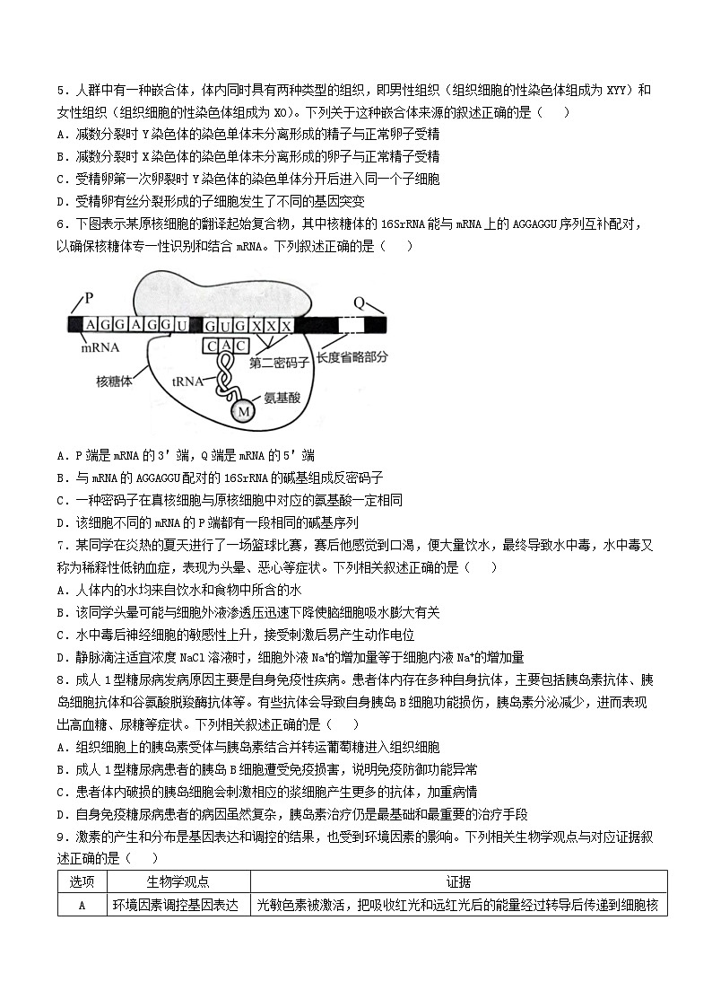 2025届辽宁省沈阳市第二中学高三下学期第六次模拟考试生物试题（高考模拟）第2页