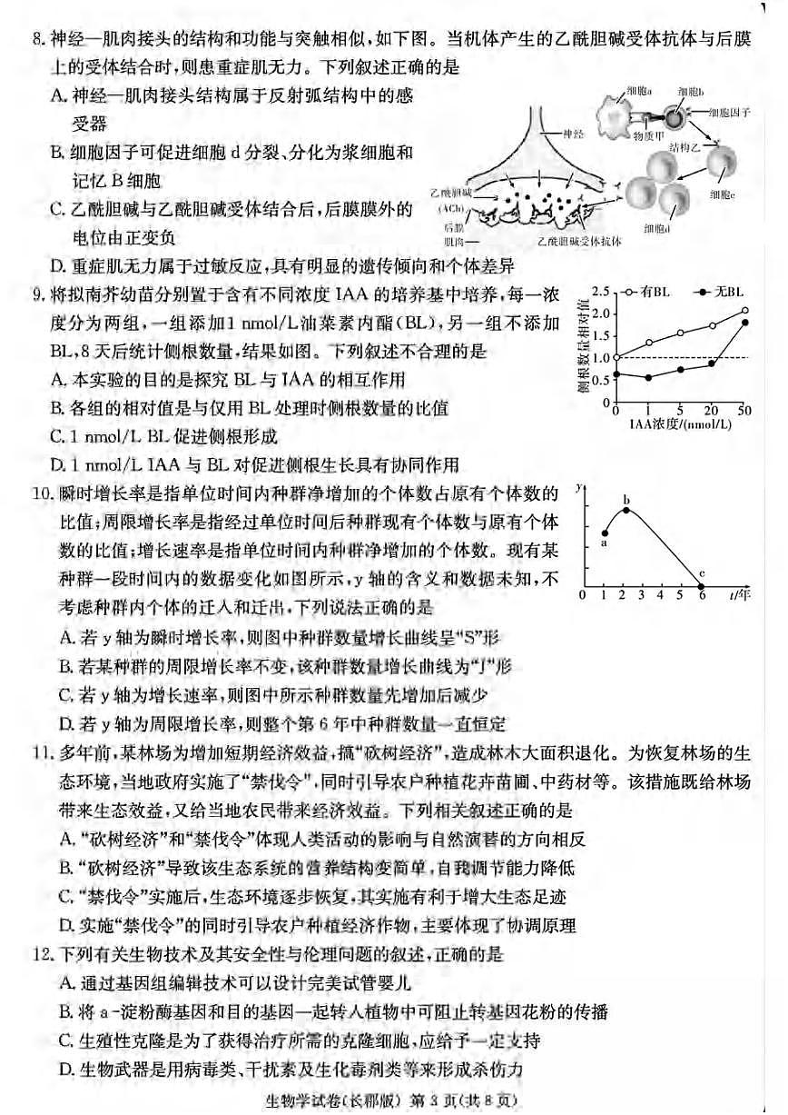 生物丨湖南省长沙市长郡中学2025届高三下学期5月模拟（二）暨月考卷（十）试卷及答案第3页