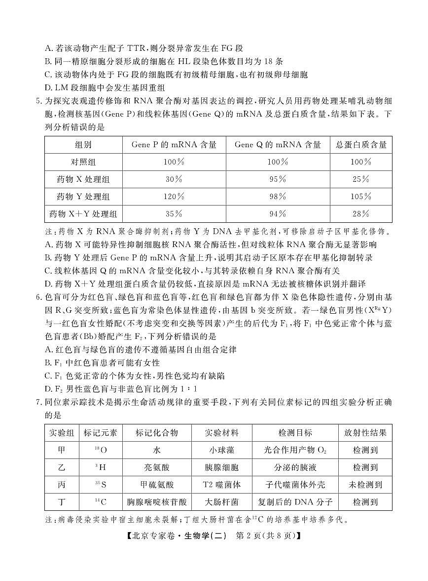 生物丨四川省2025届高三下学期5月北京专家卷·押题卷（二）试卷及答案第2页