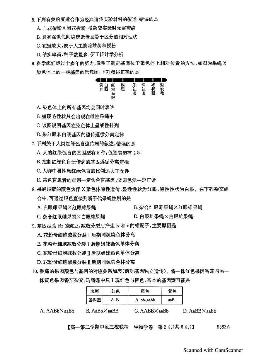 广东省清远市三校2024-2025学年高一下学期5月联考生物试题第2页