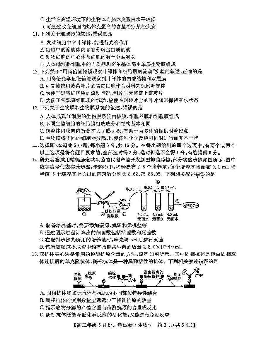 河北省沧州市2024-2025学年高二下学期5月月考生物试题第3页