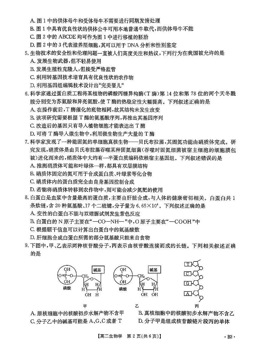 河北省部分示范高中2024-2025学年高二下学期期中生物试题第2页