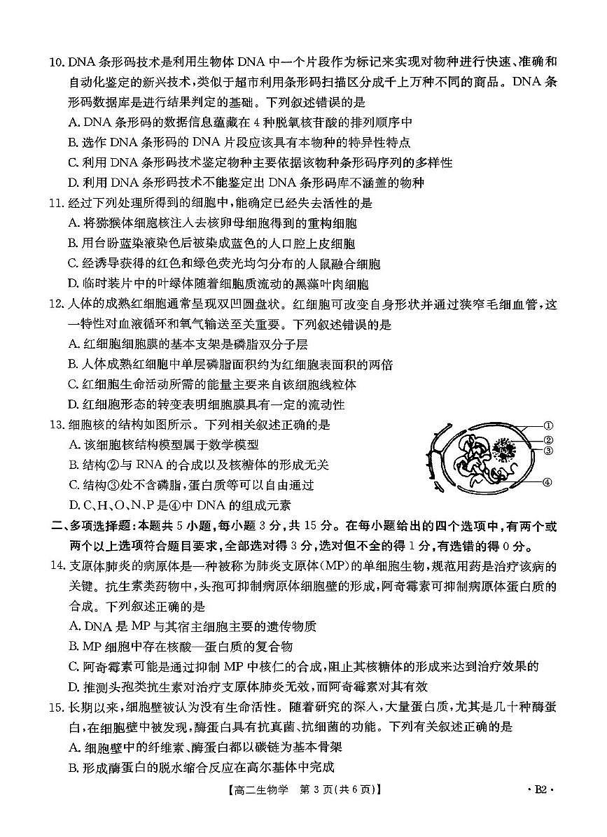 河北省部分示范高中2024-2025学年高二下学期期中生物试题第3页