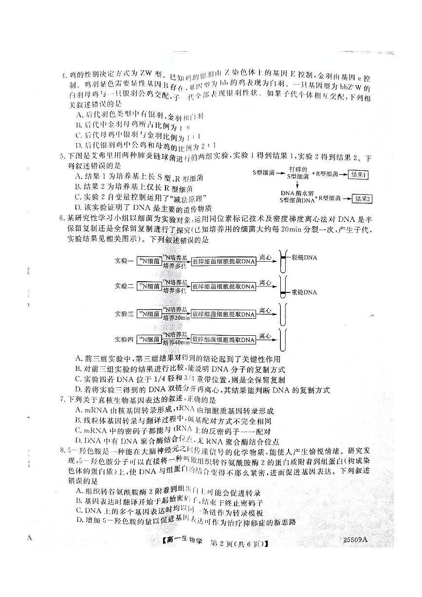 河北省邯郸市邯山区邯郸市区县多校联考2024-2025学年高一下学期5月月考生物试题第2页