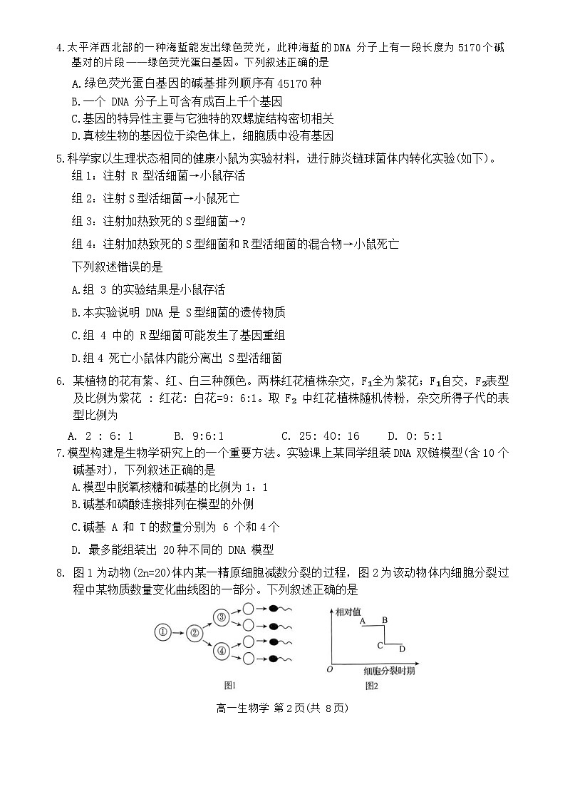 吉林省白山市2023-2024学年高一下学期7月期末生物试题第2页