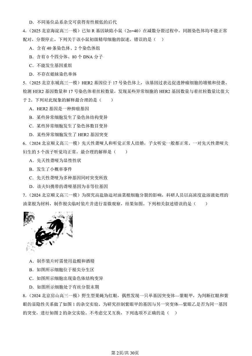 2023-2025北京高三一模[高考模拟]生物汇编：基因突变及其它变异章节综合第2页