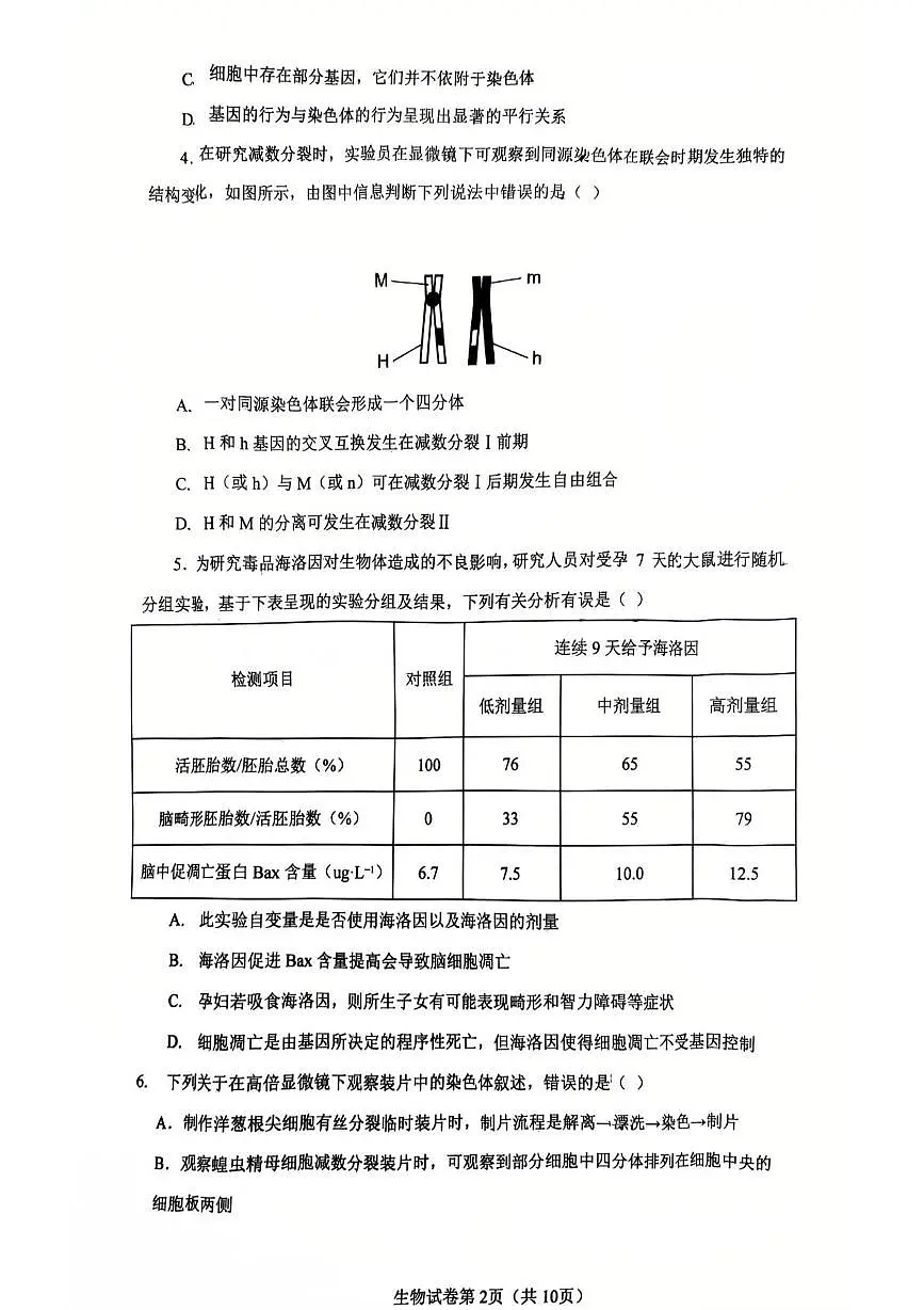 湖北省武汉市问津联盟2024-2025学年高一下学期5月月考生物试卷（PDF版附解析）第2页