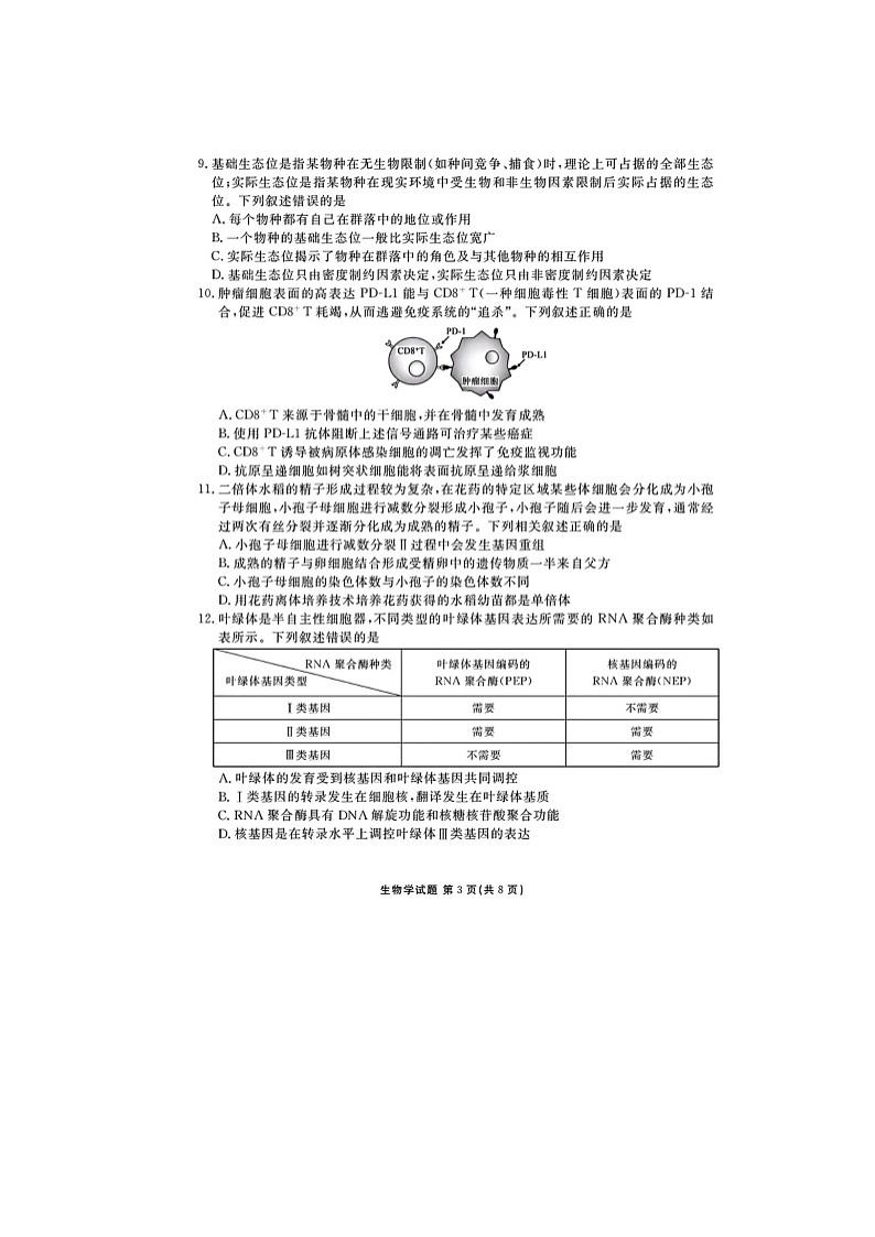 广东衡水金卷2025届高三5月份联考生物试卷含答案docx第3页