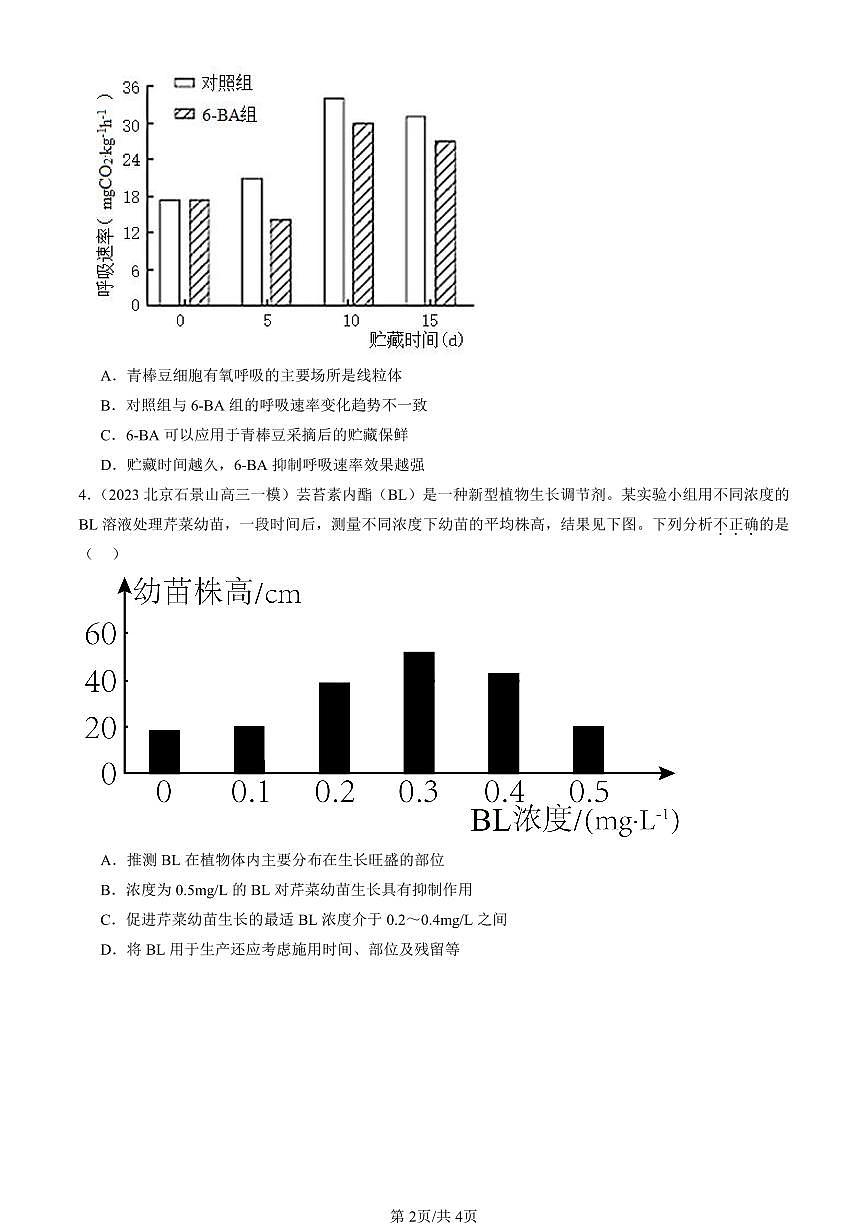 2023-2025北京高三一模[高考模拟]生物汇编：植物生长调节剂的应用第2页