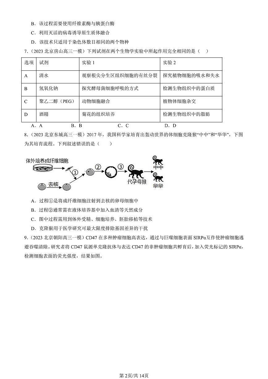 2023-2025北京高三一模[高考模拟]生物汇编：动物细胞工程第2页