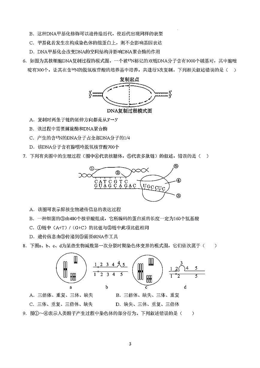 2025年新高考通用人教A版高一生物下学期期末模拟考试试卷03及其答案第3页
