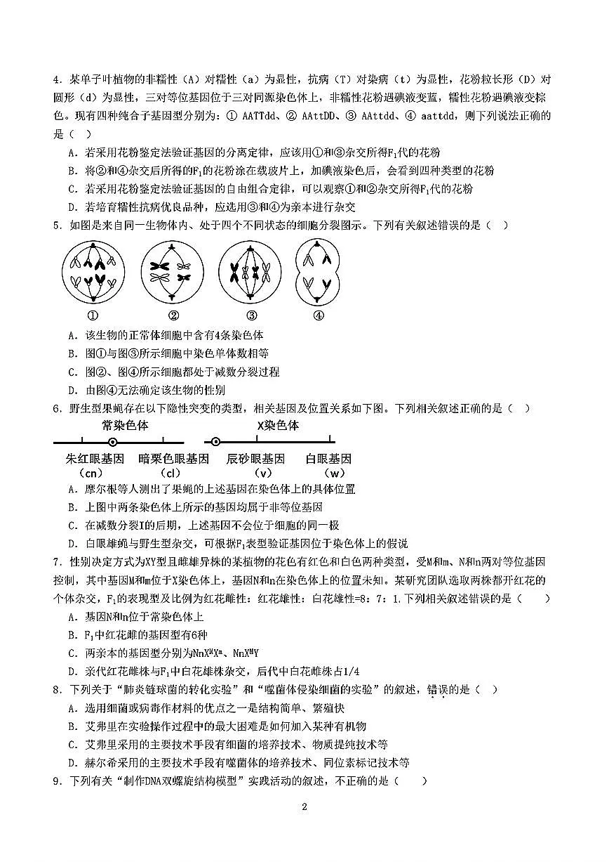 2025年人教A版高一生物下学期期末模拟考试试卷02及其答案第2页