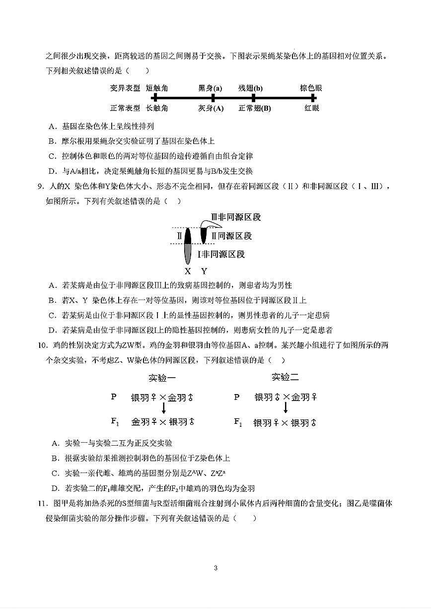 2025年新高考通用人教A版高一生物下学期期末模拟考试试卷01及其答案第3页