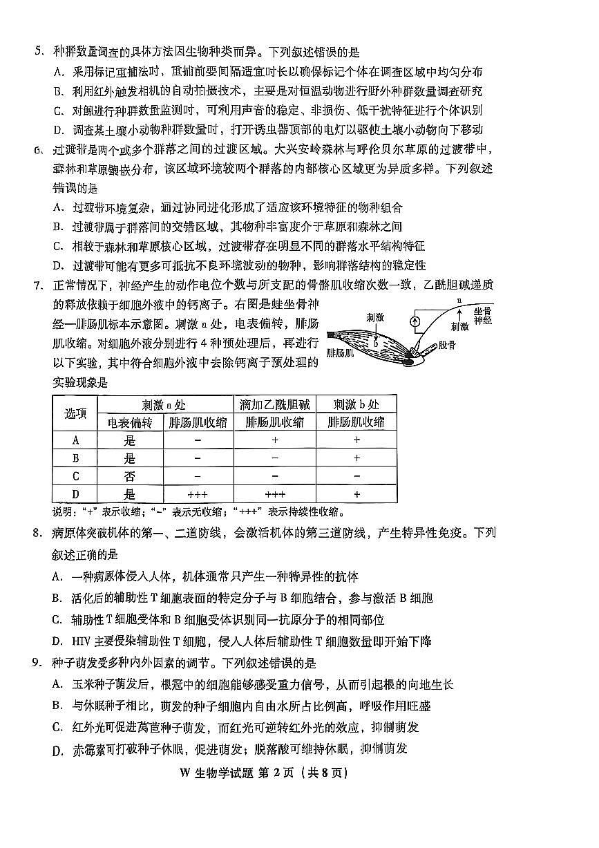 2025年安徽省普通高中学业水平选择性考试生物学试题（扫描版，含答案）第2页