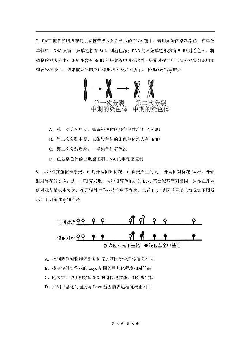 2024-2025学年上学期北京三十五中高三8月月考生物第3页