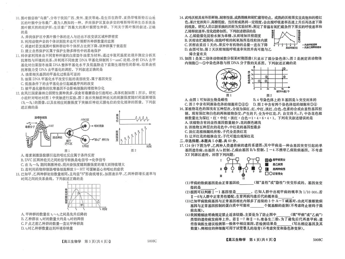 2025届广西南宁市普通高中毕业班摸底测试高三生物试卷含答案（高考模拟）第2页