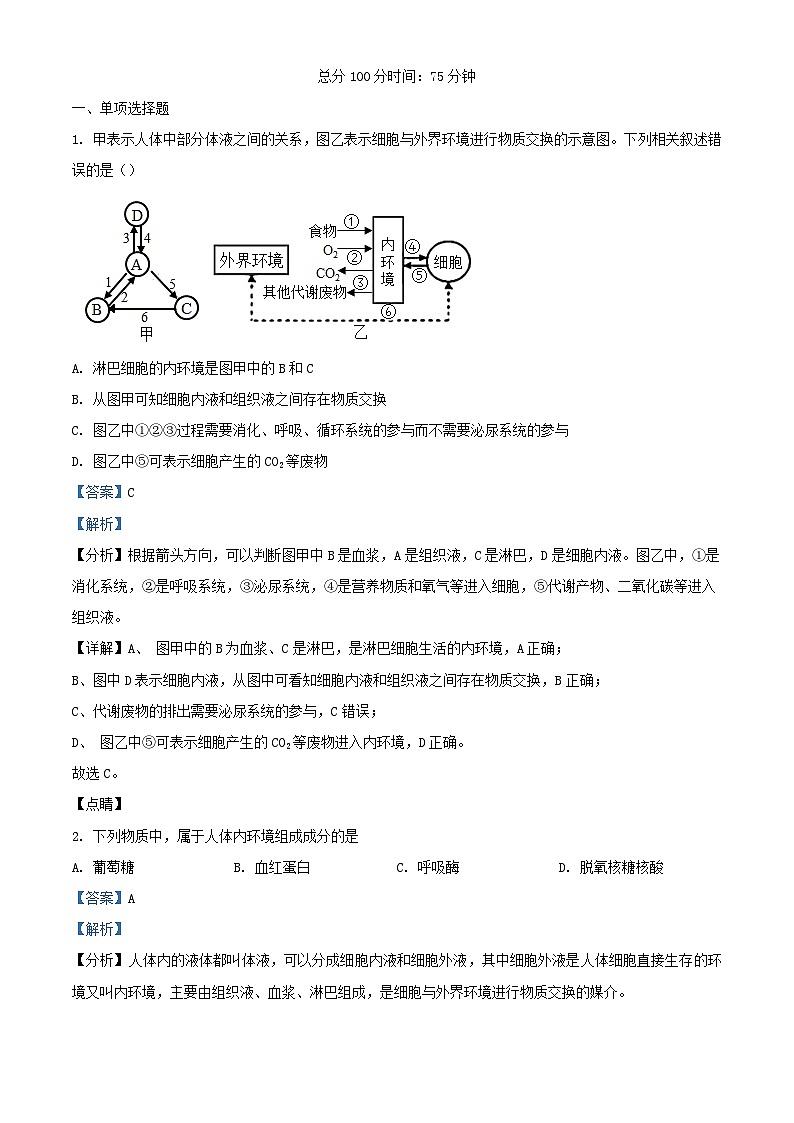 湖南省涟源市部分学校2024_2025学年高二生物上学期9月考试试题含解析第1页