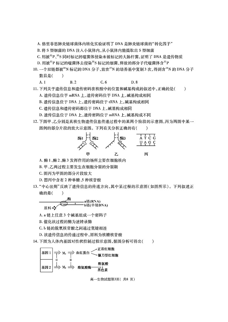 陕西省渭南市大荔县2023-2024学年高一下学期期末质量检测+生物第3页