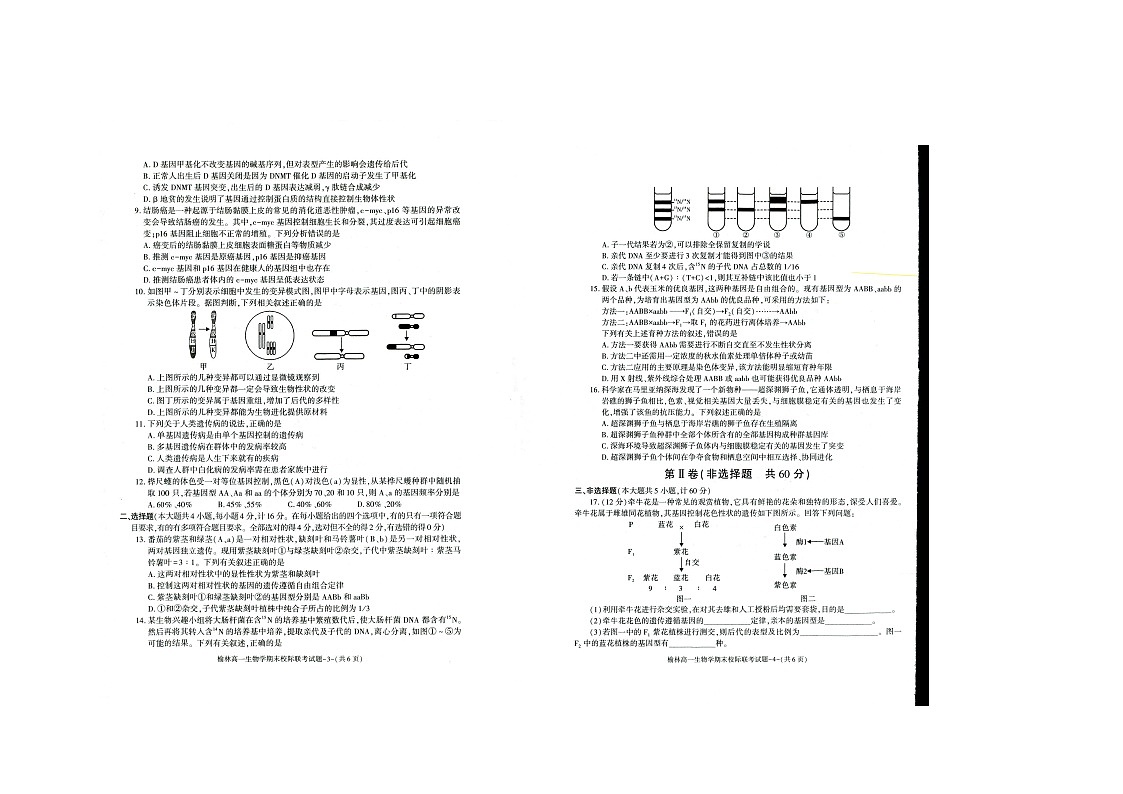 陕西省榆林市第十中学2023-2024学年高一下学期期末生物试题第2页