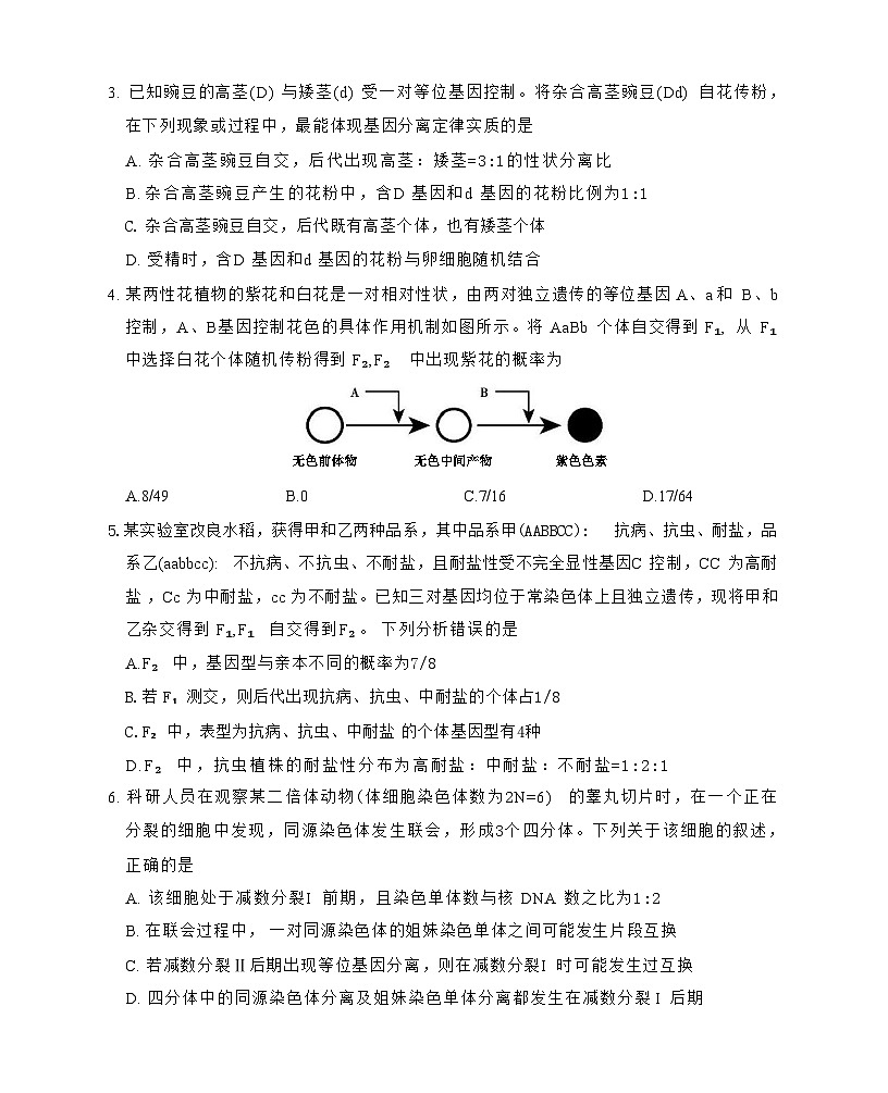 安徽省名校2024-2025学年高一下学期5月阶段性检测生物（A）试卷第2页