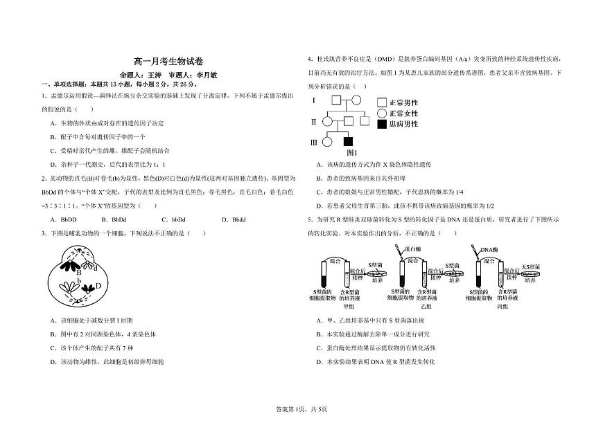 河北省邯郸市大名县第一中学2024-2025学年高一下学期5月月考生物试题第1页