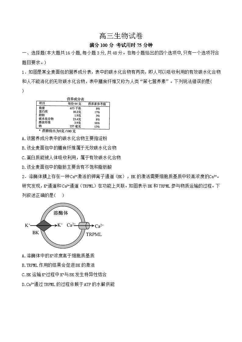 河南省商丘市2024-2025学年高三下学期5月期末生物试题第1页