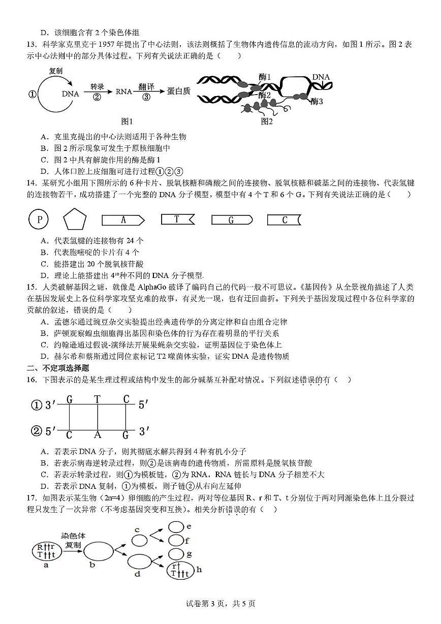 吉林省吉林市船营区吉林市实验中学2024-2025学年高一下学期6月期中生物试题第3页
