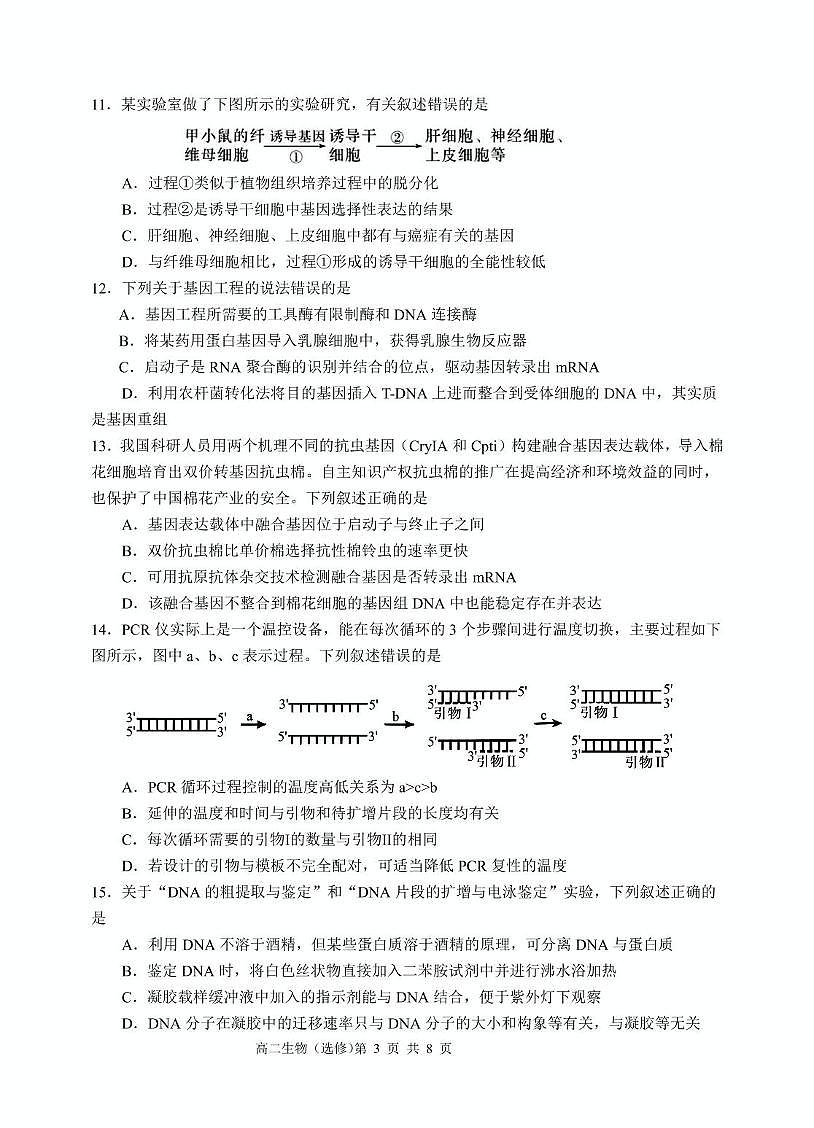 江苏省五市十一校2024-2025学年高二下学期5月阶段联考生物试题（选修）第3页