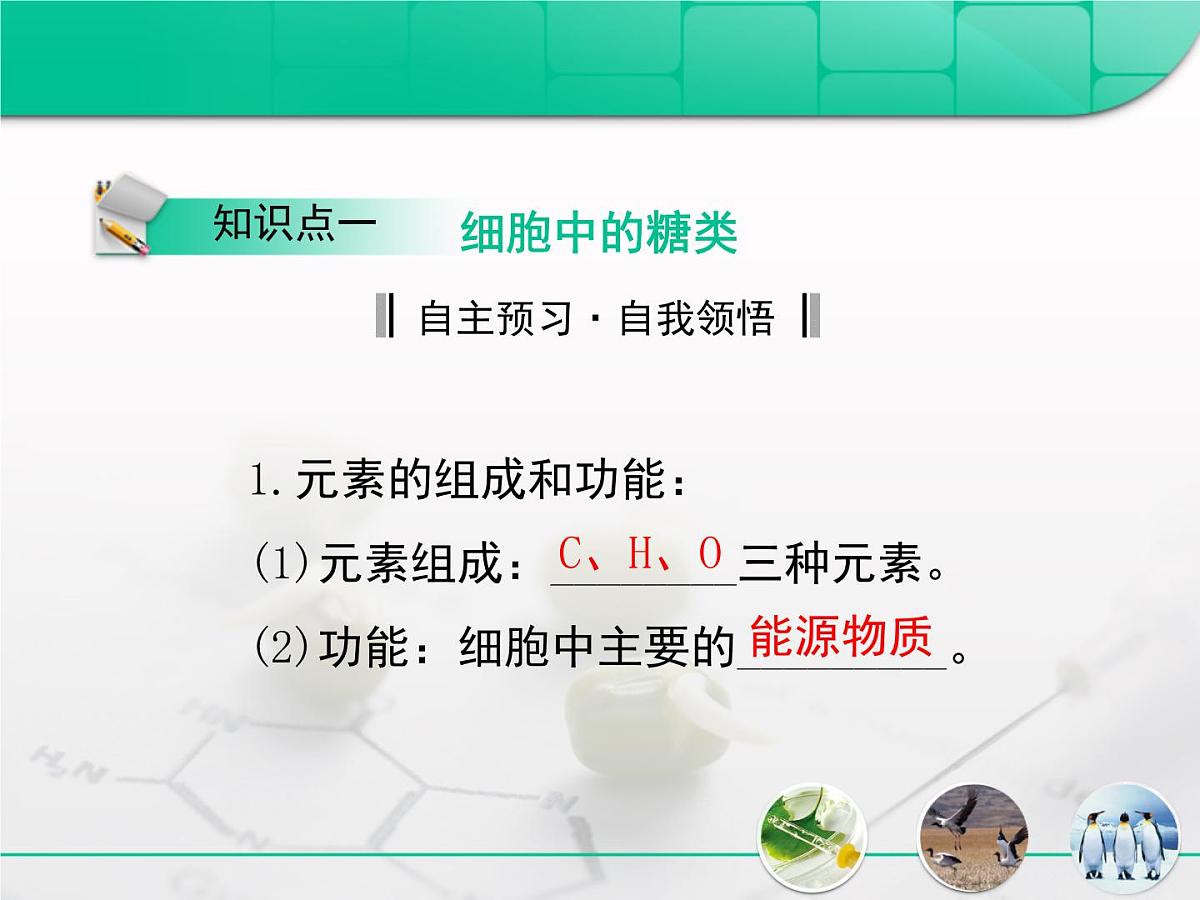 《人教版 (新课标)高中生物必修1  2-4细胞中的糖类和脂质》复习课件第3页