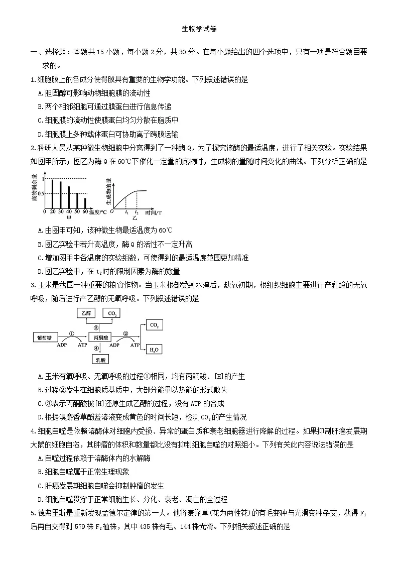 高一生物试题第1页