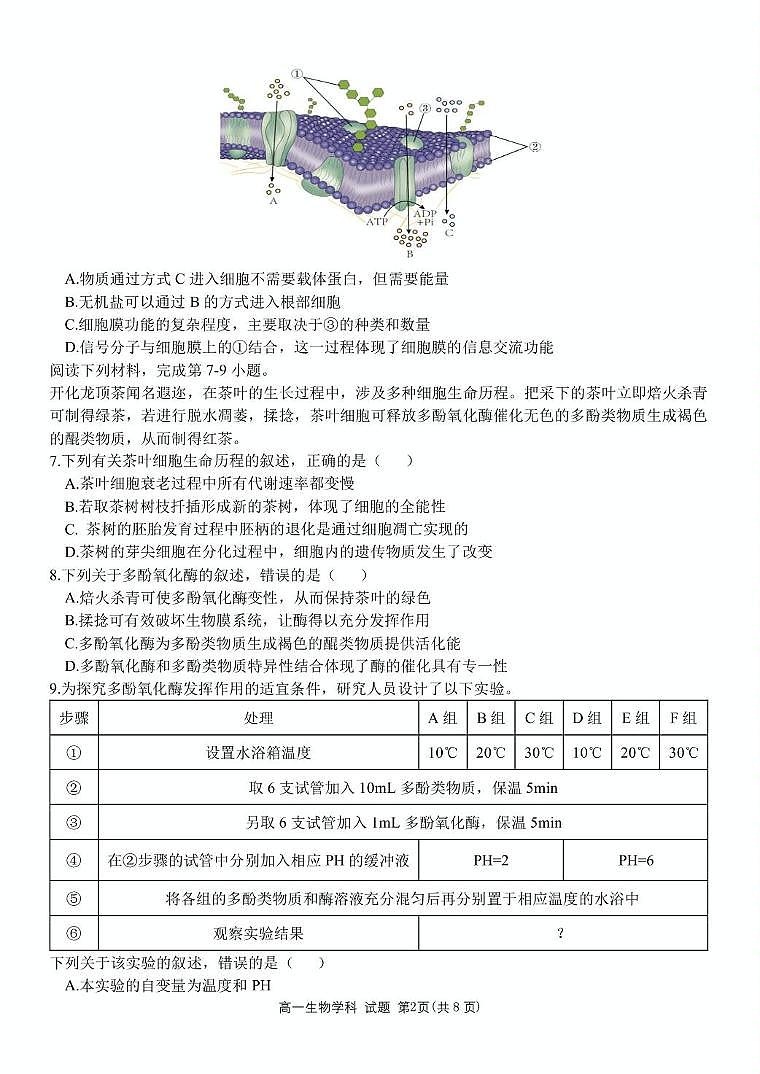浙江省衢州市五校联盟2024-2025学年高一下学期期中生物试卷（扫描版有答案）第2页