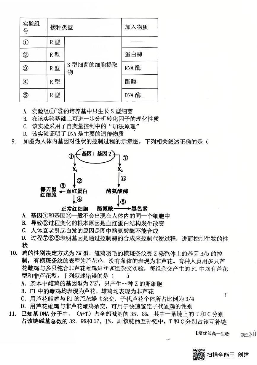 陕西省韩城市象山中学培优部2024-2025学年高一下学期第三次月考生物试题第3页