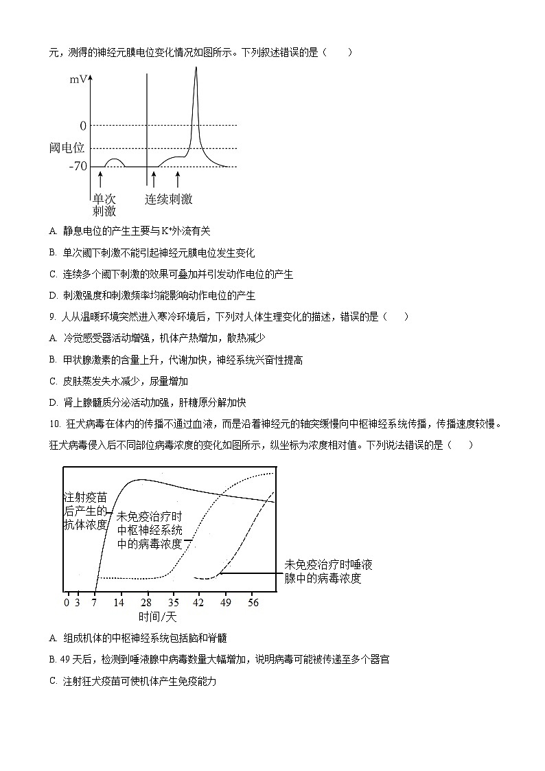 河北省保定市十县一中2024-2025学年高三上学期12月联考生物试题 Word版无答案第3页