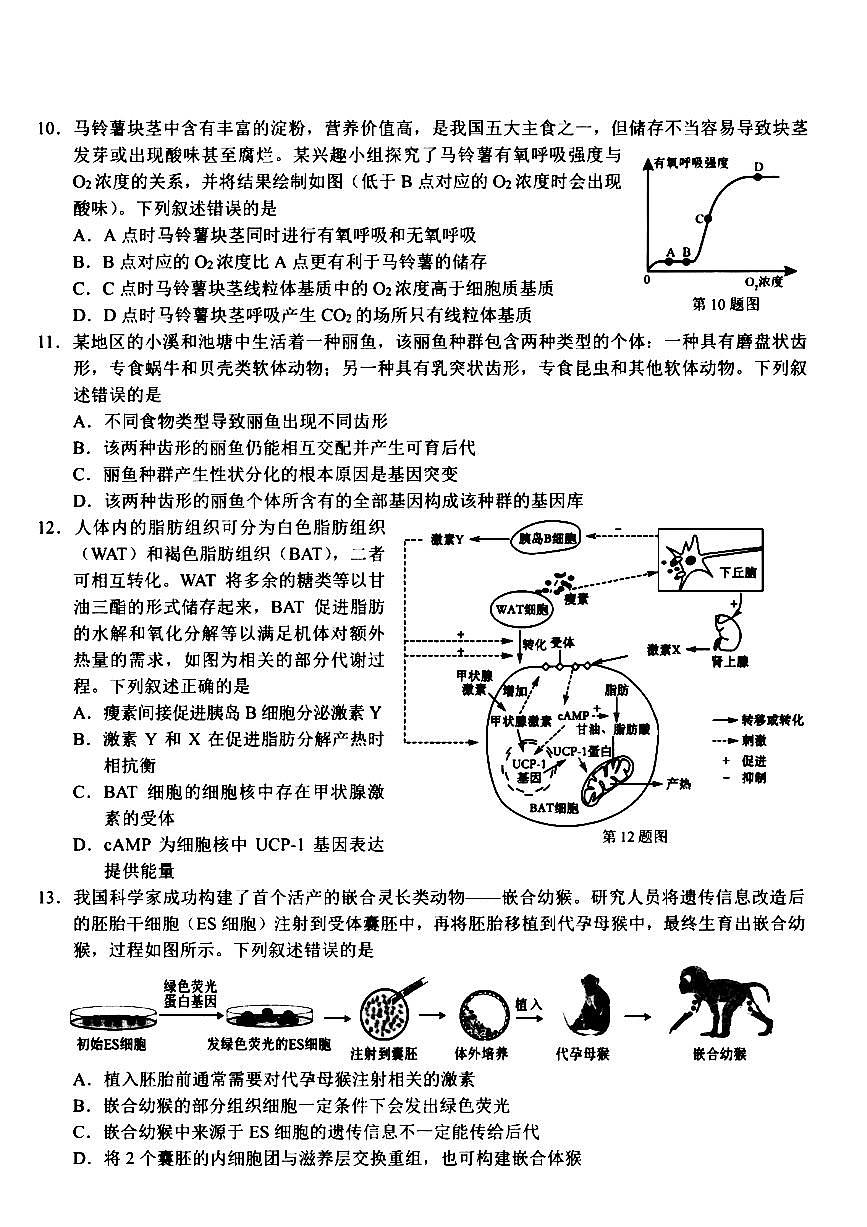 2024届浙江省宁波市十校高三下学期3月联考（二模）生物试题第3页