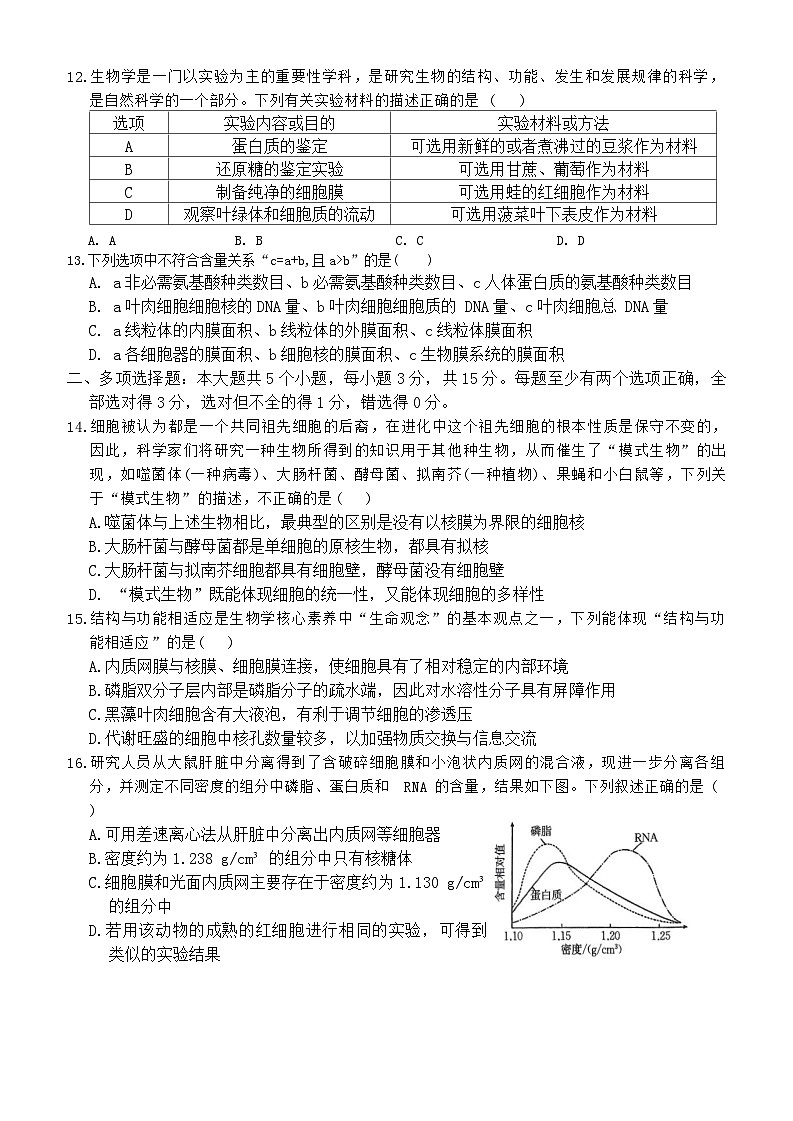 河北省沧州市沧县中学2024~2025学年高一上学期11月期中考试生物试题第3页
