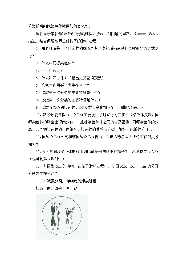 人教版 (新课标)高中生物 必修2 2-1《减数分裂和受精作用》第1课时教案第2页