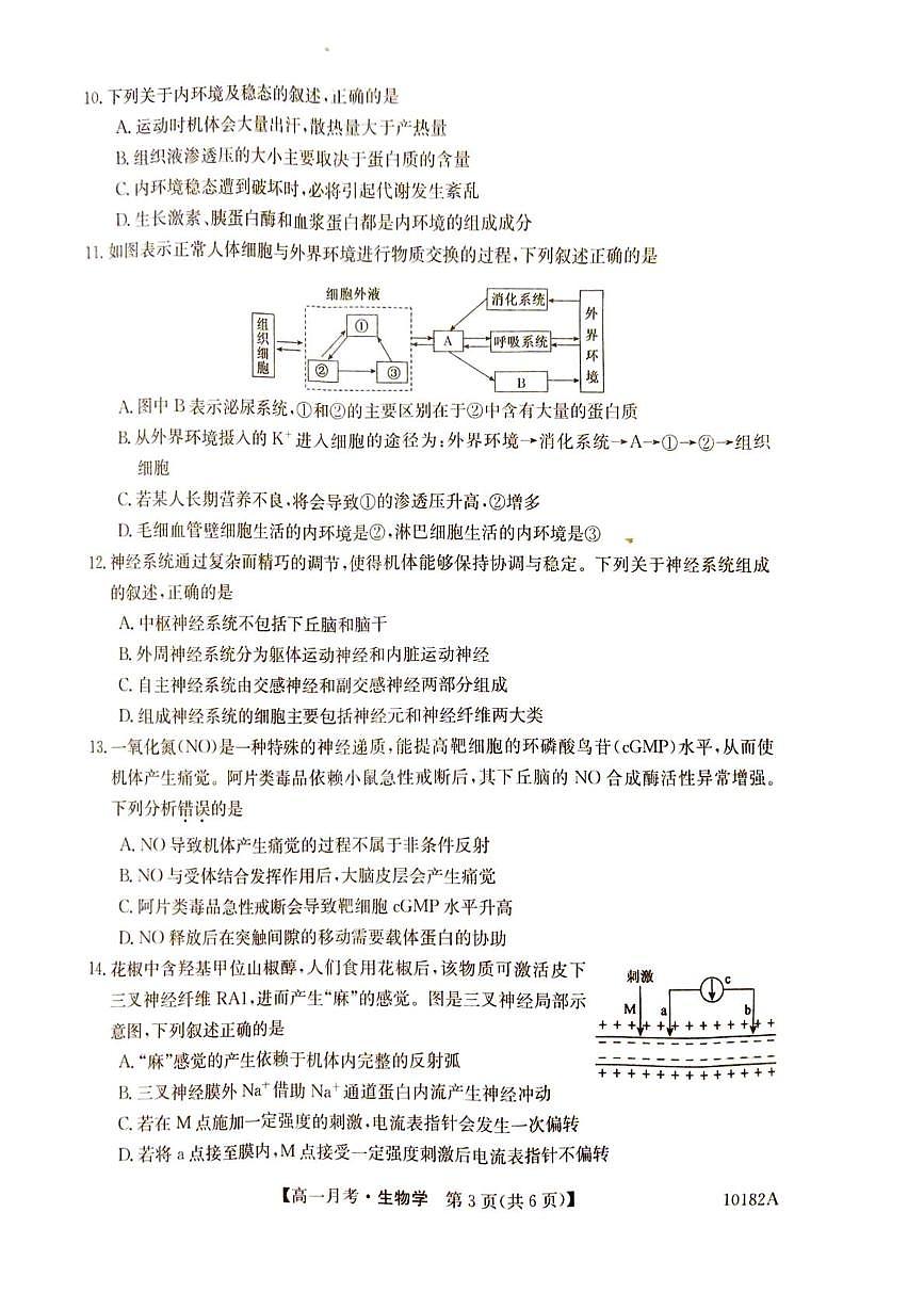 砚山一中高一年级5月生物卷 高一生物试卷第3页