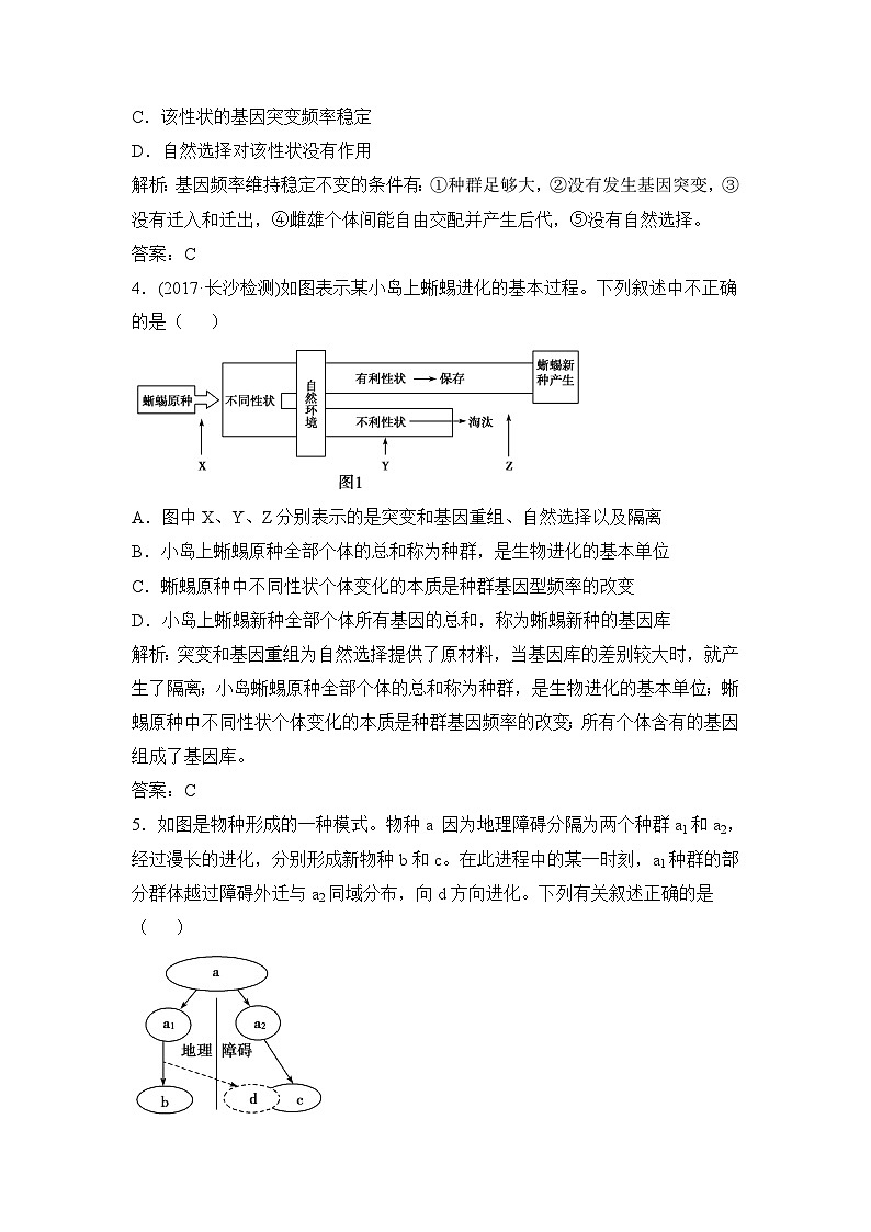 人教版 (新课标)高中生物必修2 第七章《现代生物进化理论》综合检测（一）无答案第2页