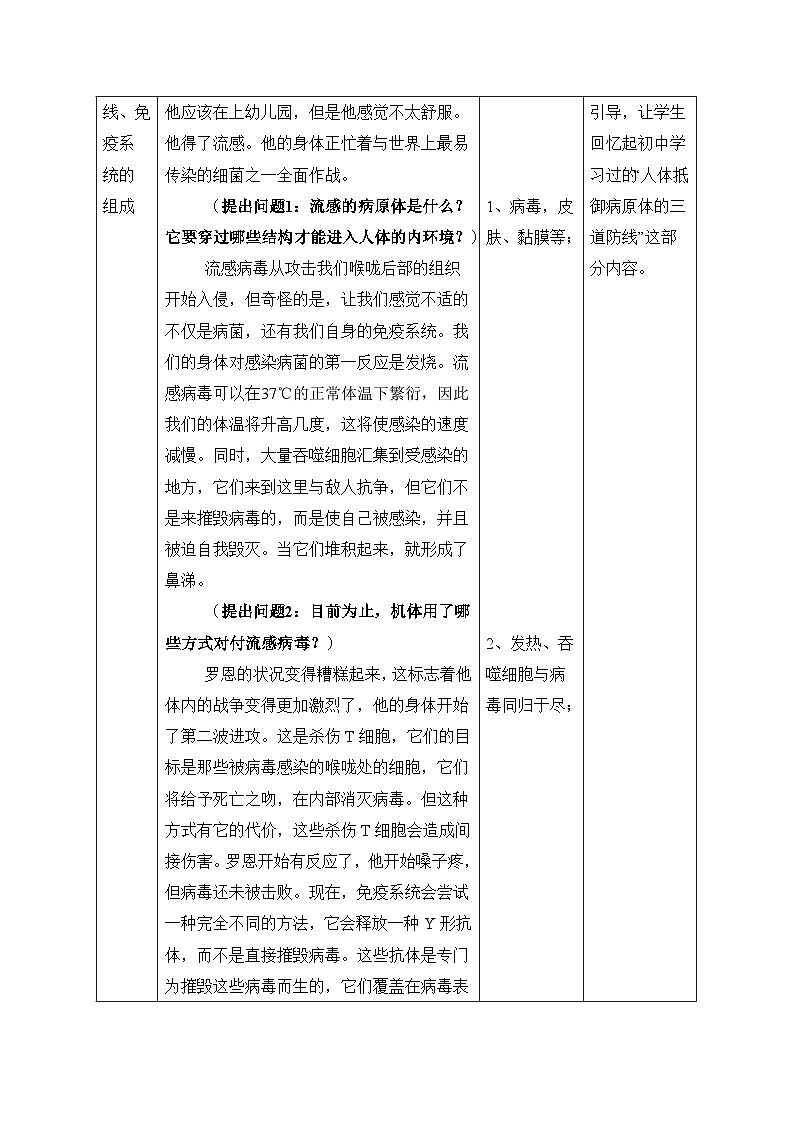 人教版 (新课标)高中生物必修3 2-4《免疫调节》第1课时教案第2页