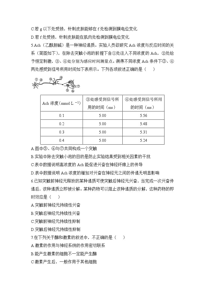 人教版 (新课标)高中生物必修3 第二章《动物和人体生命活动的调节》综合检测 无答案第2页