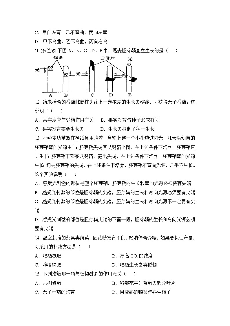 人教版 (新课标)高中生物必修3 第三章《植物的激素调节》通过关套卷（二）无答案第3页