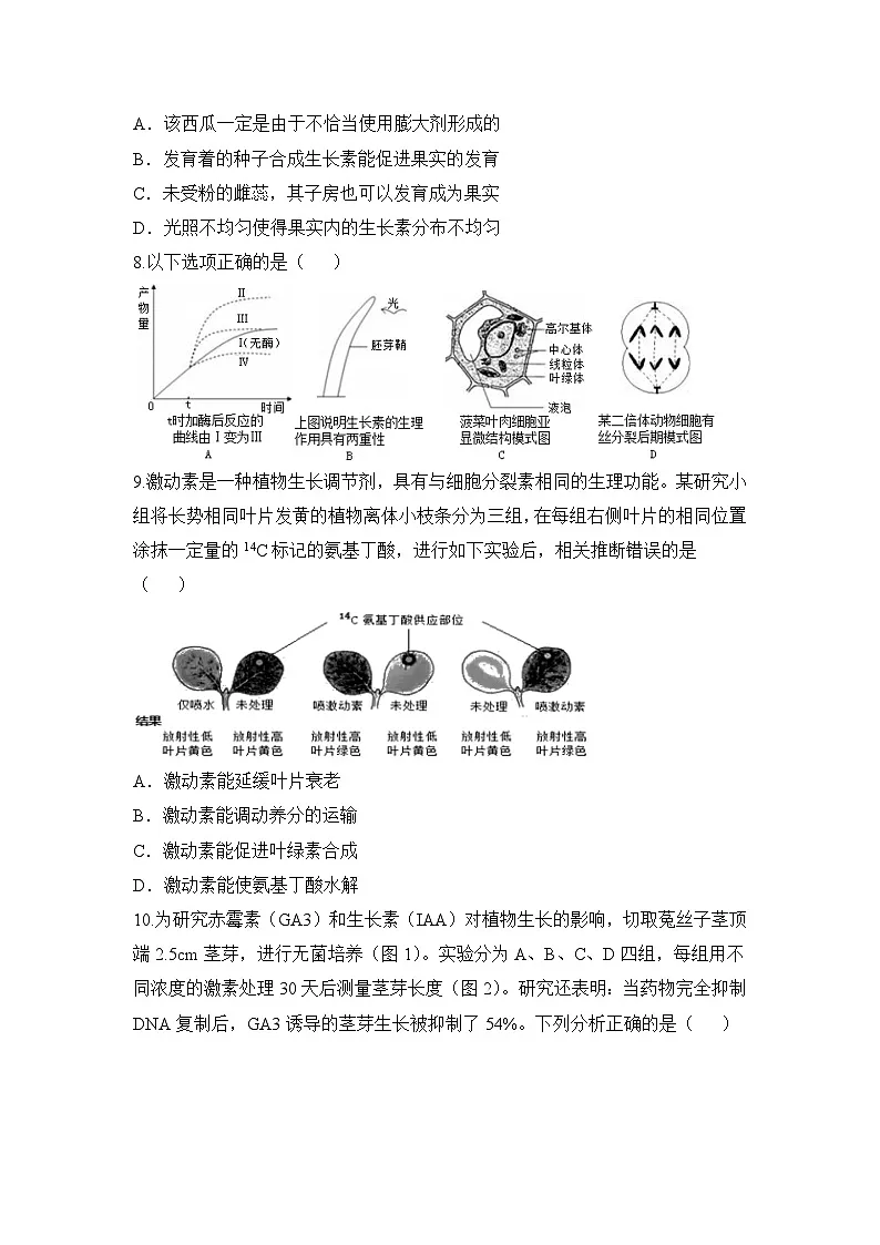 人教版 (新课标)高中生物必修3 第三章《植物的激素调节》单元综合测试（二）无答案第3页