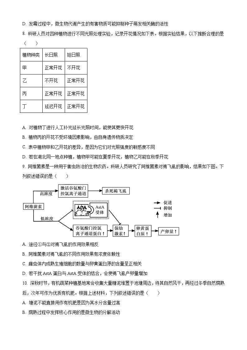 2025高考湖北卷生物真题试卷（原卷版）第3页