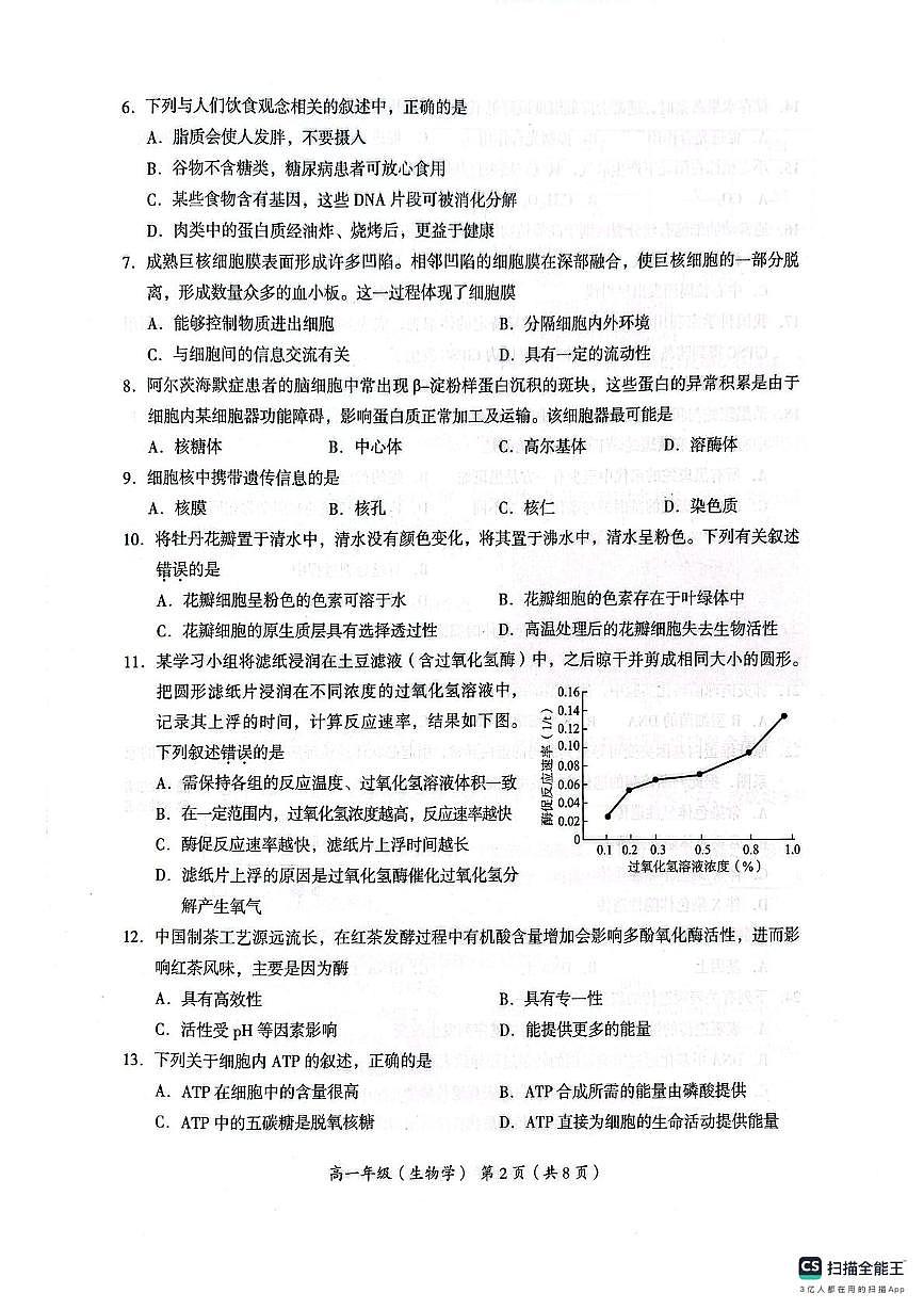 北京海淀海淀区2024-2025学年高一下学期期末练习生物学试题第2页