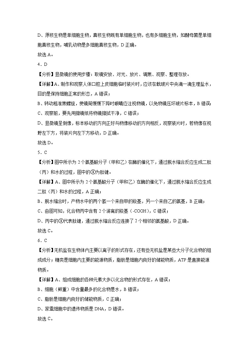 高一月考生物参考答案解析版第2页