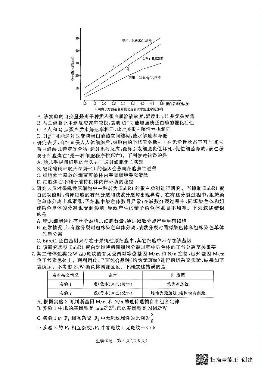 新乡市2024-2025学年下学期高二大联考6月月考生物第2页