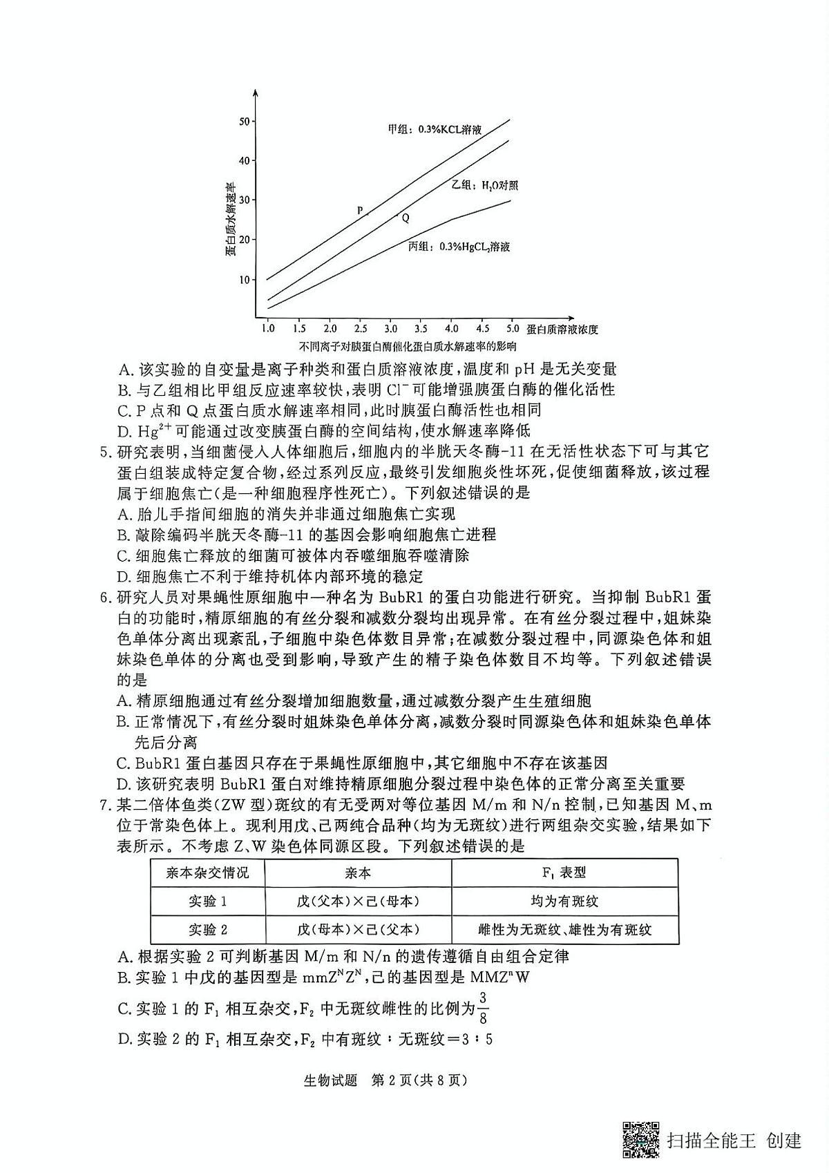 河南省青桐鸣2025届新高二下学期6月联考-生物试题+答案第2页