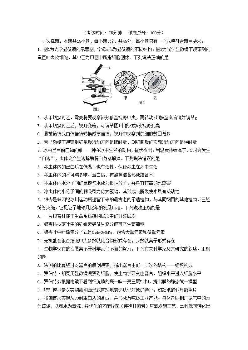 安徽省阜阳市2024_2025学年高一生物上学期期中试题第1页