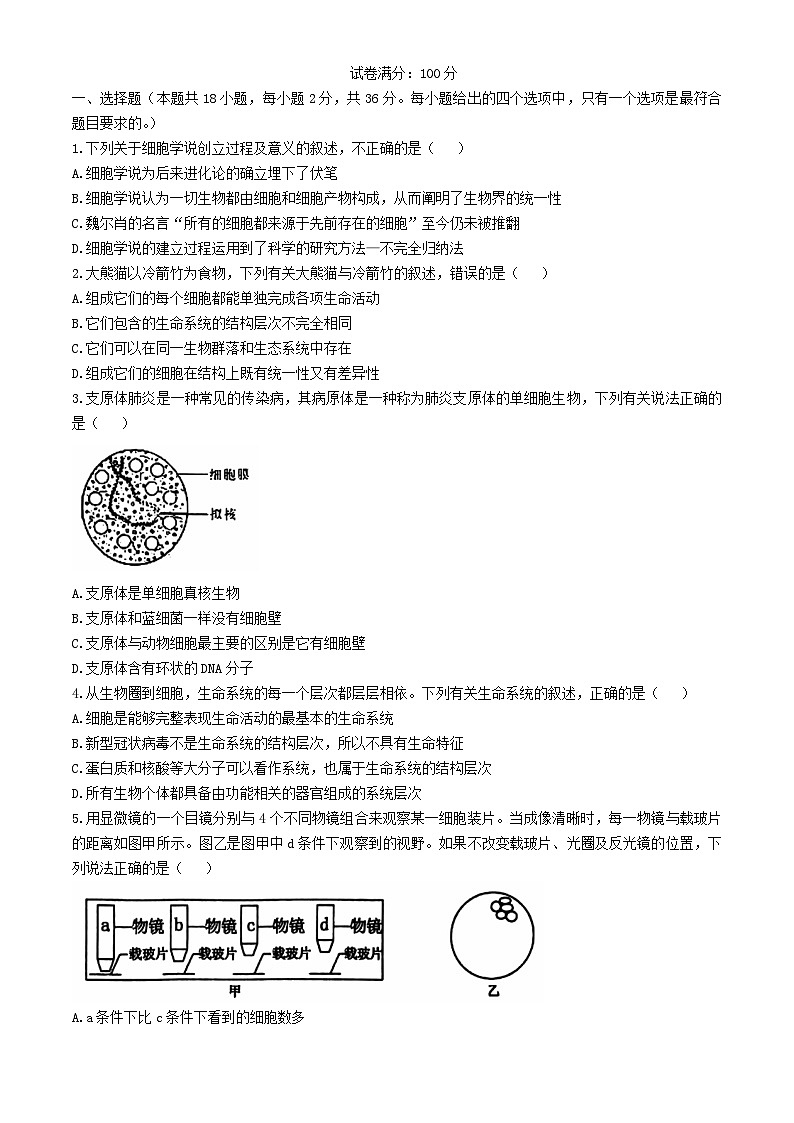 湖北省十堰市2024_2025学年高一生物上学期11月联考试题 (1)第1页