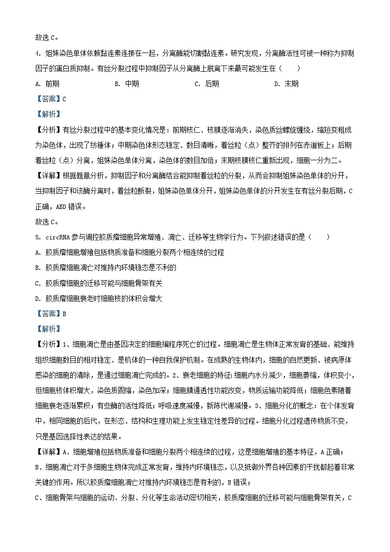 河南省安阳市林州市2024_2025学年高三生物上学期10月月考试题含解析第3页